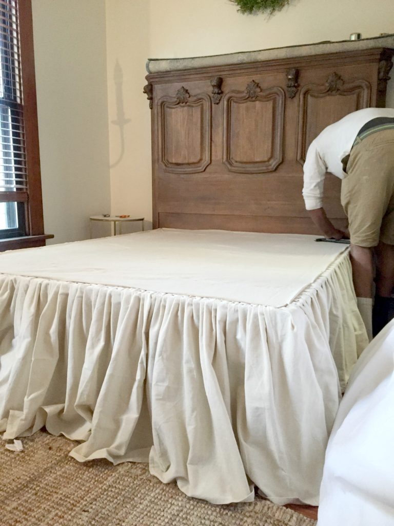 Diy No Sew Drop Cloth Bed Skirt Beginning In The Middle